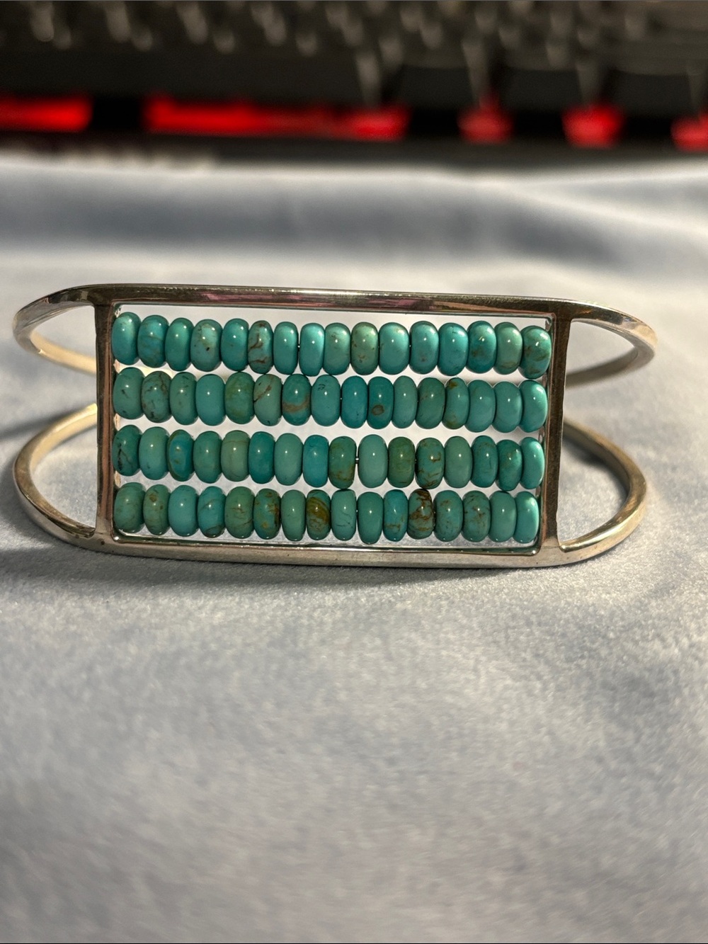 Native American sterling silver & turquoise bead cuff bracelet